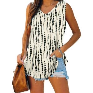 imageXIEERDUO Womens Tank Tops V Neck Basic Solid Color Casual Flowy Summer SleevelessPatternedkhaki Printed