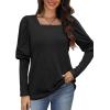 imageXIEERDUO Long Sleeve Shirts For Women Tunic Tops Puff Sleeve Shirt Square Neck Top