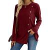 imageXIEERDUO Long Sleeve Tops for Women Tunics Buttons Front SlitE Burgundy