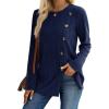 imageXIEERDUO Long Sleeve Tops for Women Tunics Buttons Front SlitE Navy Blue
