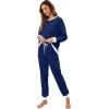 imageXIEERDUO Pajamas For Women Long Sleeve Crew Neck With Pockets Tie Dye Leopard Plaid Lounge Sets Two Piece Outfits Pj Set05navy