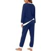 imageXIEERDUO Pajamas For Women Long Sleeve Crew Neck With Pockets Tie Dye Leopard Plaid Lounge Sets Two Piece Outfits Pj Set05navy