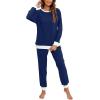 imageXIEERDUO Pajamas For Women Long Sleeve Crew Neck With Pockets Tie Dye Leopard Plaid Lounge Sets Two Piece Outfits Pj Set05navy