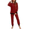 imageXIEERDUO Pajamas For Women Long Sleeve Crew Neck With Pockets Tie Dye Leopard Plaid Lounge Sets Two Piece Outfits Pj Set06wine