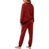 imageXIEERDUO Pajamas For Women Long Sleeve Crew Neck With Pockets Tie Dye Leopard Plaid Lounge Sets Two Piece Outfits Pj Set06wine