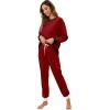 imageXIEERDUO Pajamas For Women Long Sleeve Crew Neck With Pockets Tie Dye Leopard Plaid Lounge Sets Two Piece Outfits Pj Set06wine