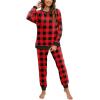 imageXIEERDUO Pajamas For Women Long Sleeve Crew Neck With Pockets Tie Dye Leopard Plaid Lounge Sets Two Piece Outfits Pj Set21red Plaid