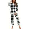 imageXIEERDUO Pajamas For Women Long Sleeve Crew Neck With Pockets Tie Dye Leopard Plaid Lounge Sets Two Piece Outfits Pj Set22black Plaid