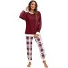 imageXIEERDUO Pajamas For Women Long Sleeve Crew Neck With Pockets Tie Dye Leopard Plaid Lounge Sets Two Piece Outfits Pj Set25mix Red