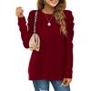 imageXIEERDUO Womens Crewneck Sweatshirts Trendy Puff Sleeve Tunic Sweaters Fall Clothes Loose Fit01adark Red