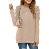 imageXIEERDUO Womens Crewneck Sweatshirts Trendy Puff Sleeve Tunic Sweaters Fall Clothes Loose Fit01akhaki