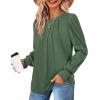 imageXIEERDUO Womens Long Sleeve Shirts Pleated Crew Neck Puff Sleeve Tunic TopsGreen