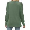imageXIEERDUO Womens Long Sleeve Shirts Pleated Crew Neck Puff Sleeve Tunic TopsGreen