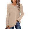 imageXIEERDUO Womens Crewneck Sweatshirts Trendy Puff Sleeve Tunic Sweaters Fall Clothes Loose Fit01akhaki