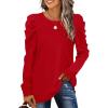 imageXIEERDUO Womens Crewneck Sweatshirts Trendy Puff Sleeve Tunic Sweaters Fall Clothes Loose Fit01alight Red
