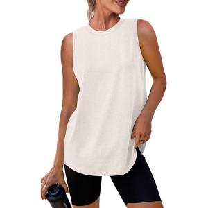 imageWomens Workout Tank Tops Lightweight Sleeveless Shirts for Women Loose Fit Tops for Athletic Running Tennis Yoga00white