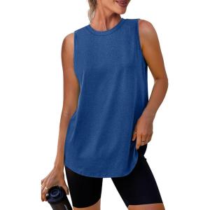 imageWomens Workout Tank Tops Lightweight Sleeveless Shirts for Women Loose Fit Tops for Athletic Running Tennis YogaBlue Forest