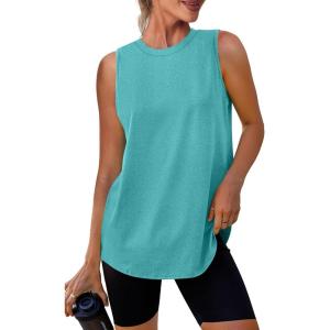 imageWomens Workout Tank Tops Lightweight Sleeveless Shirts for Women Loose Fit Tops for Athletic Running Tennis YogaBlue Green