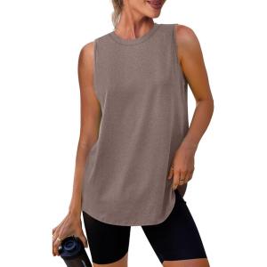 imageWomens Workout Tank Tops Lightweight Sleeveless Shirts for Women Loose Fit Tops for Athletic Running Tennis YogaCamel Brown