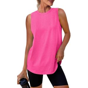 imageWomens Workout Tank Tops Lightweight Sleeveless Shirts for Women Loose Fit Tops for Athletic Running Tennis YogaPink