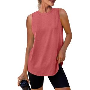 imageWomens Workout Tank Tops Lightweight Sleeveless Shirts for Women Loose Fit Tops for Athletic Running Tennis YogaRed
