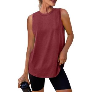 imageWomens Workout Tank Tops Lightweight Sleeveless Shirts for Women Loose Fit Tops for Athletic Running Tennis YogaRed Brown