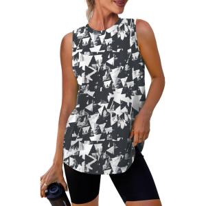 imageWomens Workout Tank Tops Lightweight Sleeveless Shirts for Women Loose Fit Tops for Athletic Running Tennis YogaZblack White Floral