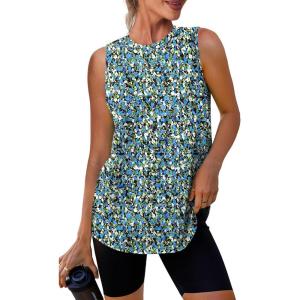 imageWomens Workout Tank Tops Lightweight Sleeveless Shirts for Women Loose Fit Tops for Athletic Running Tennis YogaZfloral Blue