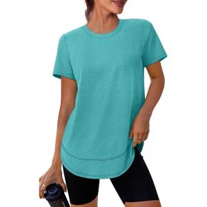 imageWomens Workout Tops Short Sleeve Shirts with Sun Protection Trendy Spring Summer Outfits S3XLAqua