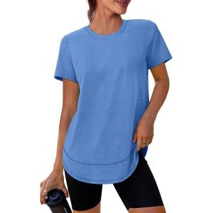 imageWomens Workout Tops Short Sleeve Shirts with Sun Protection Trendy Spring Summer Outfits S3XLBlue