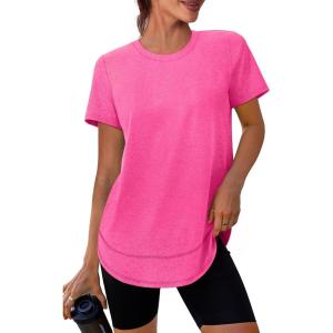 imageWomens Workout Tops Short Sleeve Shirts with Sun Protection Trendy Spring Summer Outfits S3XLHot Pink
