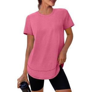 imageWomens Workout Tops Short Sleeve Shirts with Sun Protection Trendy Spring Summer Outfits S3XLWatermelon Red