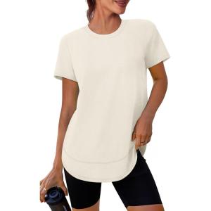 imageWomens Workout Tops Short Sleeve Shirts with Sun Protection Trendy Spring Summer Outfits S3XLWhite