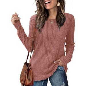 imageXIEERDUO Long Sleeve Shirts for Women Casual Fall Tops Lightweight Tunic Tops Fashion Clothes 2024Dusty Pink