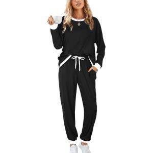 imageXIEERDUO Pajamas For Women Long Sleeve Crew Neck With Pockets Tie Dye Leopard Plaid Lounge Sets Two Piece Outfits Pj Set01black