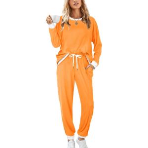 imageXIEERDUO Pajamas For Women Long Sleeve Crew Neck With Pockets Tie Dye Leopard Plaid Lounge Sets Two Piece Outfits Pj Set07orange