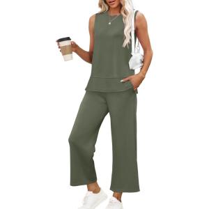 imageXIEERDUO Womens 2 Piece Outfits Summer Travel Tracksuit Loose Wide Leg Loungewear Comfy Lounge Sets S3XLA04army Green