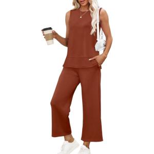 imageXIEERDUO Womens 2 Piece Outfits Summer Travel Tracksuit Loose Wide Leg Loungewear Comfy Lounge Sets S3XLA05rust