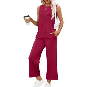 imageXIEERDUO Womens 2 Piece Outfits Summer Travel Tracksuit Loose Wide Leg Loungewear Comfy Lounge Sets S3XLA06burgundy