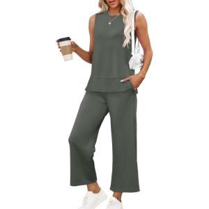 imageXIEERDUO Womens 2 Piece Outfits Summer Travel Tracksuit Loose Wide Leg Loungewear Comfy Lounge Sets S3XLA07dark Greygreen