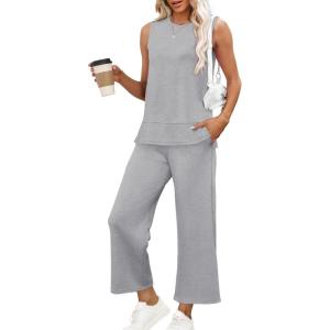 imageXIEERDUO Womens 2 Piece Outfits Summer Travel Tracksuit Loose Wide Leg Loungewear Comfy Lounge Sets S3XLA08grey