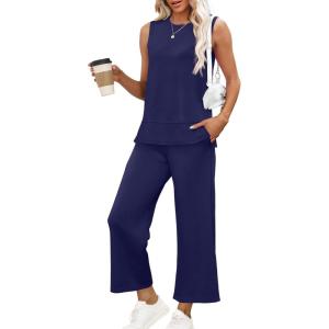 imageXIEERDUO Womens 2 Piece Outfits Summer Travel Tracksuit Loose Wide Leg Loungewear Comfy Lounge Sets S3XLA09navy