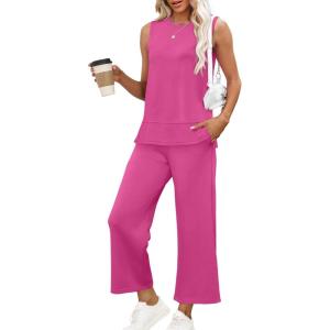 imageXIEERDUO Womens 2 Piece Outfits Summer Travel Tracksuit Loose Wide Leg Loungewear Comfy Lounge Sets S3XLA12pink