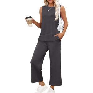 imageXIEERDUO Womens 2 Piece Outfits Summer Travel Tracksuit Loose Wide Leg Loungewear Comfy Lounge Sets S3XLA13darkgrey