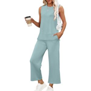 imageXIEERDUO Womens 2 Piece Outfits Summer Travel Tracksuit Loose Wide Leg Loungewear Comfy Lounge Sets S3XLA14turquoise