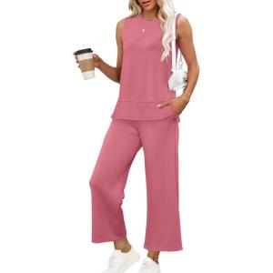 imageXIEERDUO Womens 2 Piece Outfits Summer Travel Tracksuit Loose Wide Leg Loungewear Comfy Lounge Sets S3XLA15lychee Pink