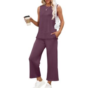 imageXIEERDUO Womens 2 Piece Outfits Summer Travel Tracksuit Loose Wide Leg Loungewear Comfy Lounge Sets S3XLA16dark Pueple