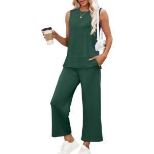 imageXIEERDUO Womens 2 Piece Outfits Summer Travel Tracksuit Loose Wide Leg Loungewear Comfy Lounge Sets S3XLA18deep Green