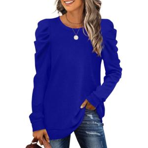 imageXIEERDUO Womens Crewneck Sweatshirts Trendy Puff Sleeve Tunic Sweaters Fall Clothes Loose Fit01ablue