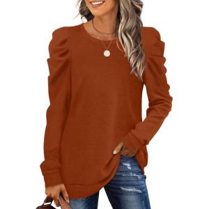 imageXIEERDUO Womens Crewneck Sweatshirts Trendy Puff Sleeve Tunic Sweaters Fall Clothes Loose Fit04acaramel